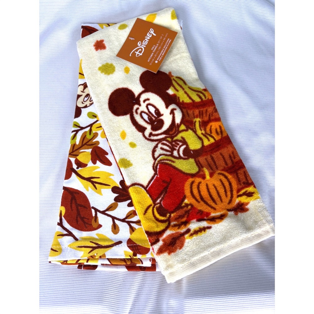 Disney Mickey Minnie Mouse Fall Kitchen Towels Set of 2 Autumn Pumpkin Leaves
